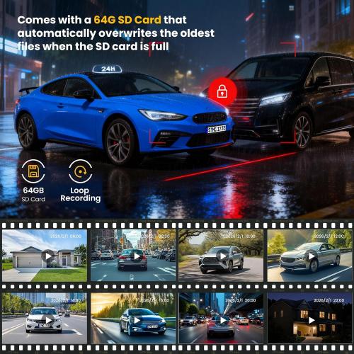 4 Channel Dash Cam 360° View Front Rear Inside & Left Right,4K 1080P*3 FHD Car Camera,5G WiFi & APP Control,8 IR Lamps Night Vision, G-Sensor, 24H Parking Mode, with a Free 64GB SD Card