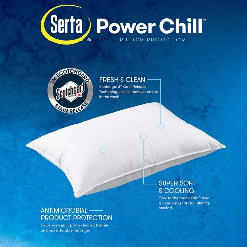 Serta Power Chill Cooling Pillow Protectors, Stain Resistant and Zippered Pillow Protector, Protects Pillow from Dust and Dirt, King, White, 2 Count ( Pack of 1)
