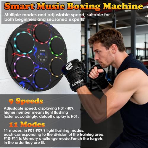 Music Boxing Machine with Gloves - Wall Mounted Punching Trainer for Adults & Kids, 9-Speed Punch Game, Wall Boxing Punching pad, 2025 Upgrade Gifts for Boys Age 6