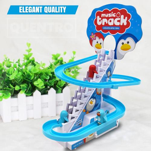 QUENTRO Penguin Slide Toy Set – Stair Climbing Roller Coaster with Sliding Tracks, 9 Racing Penguins & 3-Speed Switch – Lights, Music & Quiet Mode – Educational Playset for Kids & Toddlers