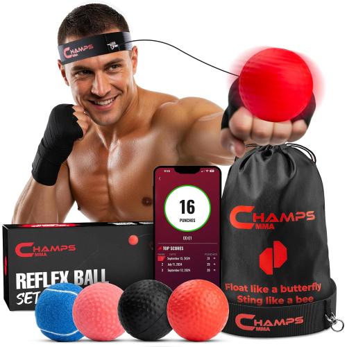 Champs MMA Boxing Reflex Ball Set with Punch Counter App – Hand-Eye Coordination & Speed Training Kit