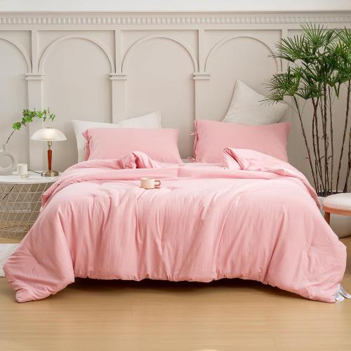 Blush Light Pink Comforter Set Queen, Super Soft Washed Polycotton Fabric, Cozy Comfy Down Alternative Bedding Blanket Comforter Set and Pillowcase Lightweight but Warm for Women All Seasons