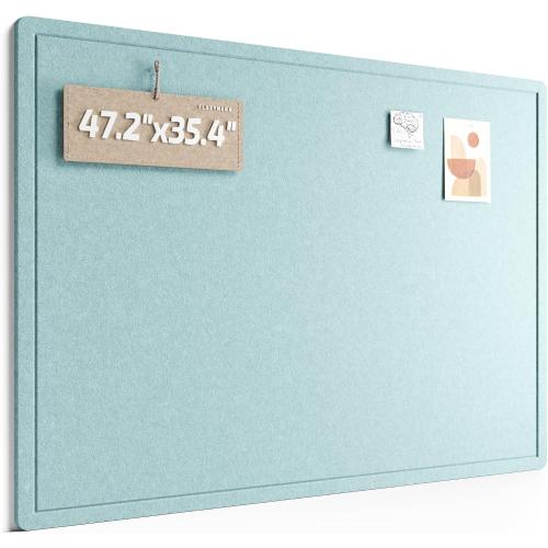 Fluxynara 47.2 x 35.4 Large Bulletin Board, Aqua Blue | Cork Board Alternative with 24 Removable Adhesive Tabs, Foldable Felt Pin Board for Home, Office, Classroom & Dorm