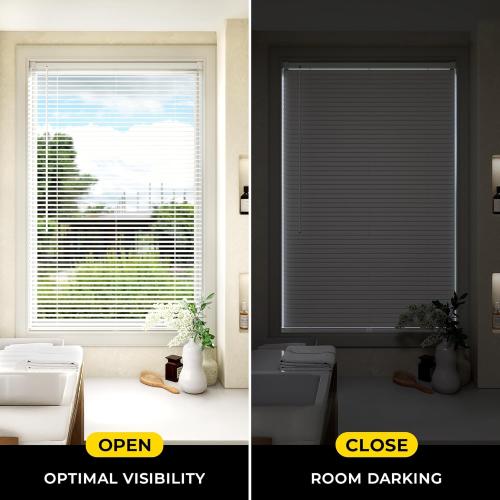 White Blinds for Indoor Windows 1 Vinyl L-Shaped Slats Cordless Mini Blinds for Home, 20 W × 36 H - White