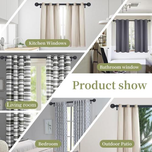 Black Adjustable Curtain Rods for Windows:Farmhouse Heavy Duty Curtain Rod for Bedroom Living Room,Boho Decorative Rustic Drapery Rods with Vintage Coastal Finials,Matte Black 2 Pack 18-45