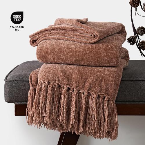 EverGrace Chenille Knit Throw Blanket for Couch, 50x60, Clay