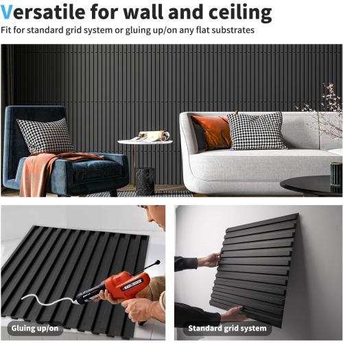 Art3d Slat Wall Panel, 3D Fluted Textured Panel 12-Tile 19.7 x 19.7in. - Cover 32 Sq.Ft., Black