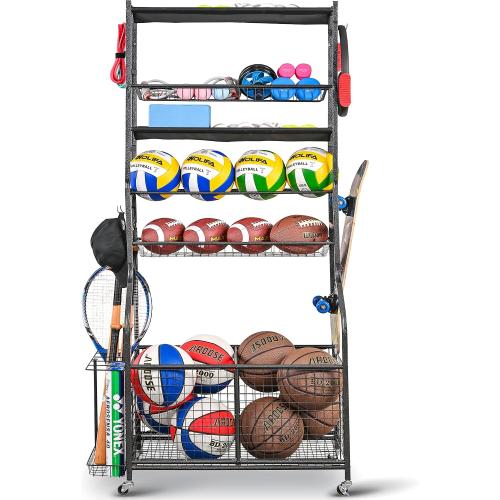 Mythinglogic Sports Equipment Garage Organizer,Garage Ball Storage for Sports Gear and Toys, Rolling Ball Cart with Wheels for Indoor/Outdoor Use