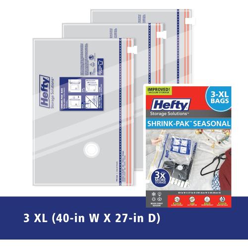 Pack of 3 Size XL Hefty Shrink-Pak - 3 Extra Large Vacuum Storage Bags for Clothes, Pillows, Towels, or Blankets - Space Saver Vacuum Sealer Bags Ideal Under Bed Storage Solutions