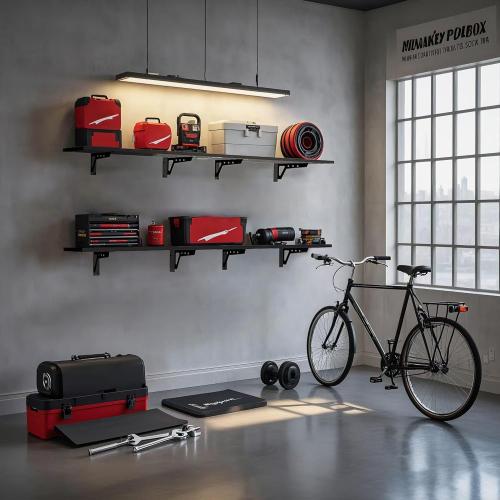 2 Pack Garage Wall Mounted Shelf System, 3.87'×1.64' Heavy Duty Steel storage Shelving with 6 Hooks, 2 shelves with stands 600lbs, Black