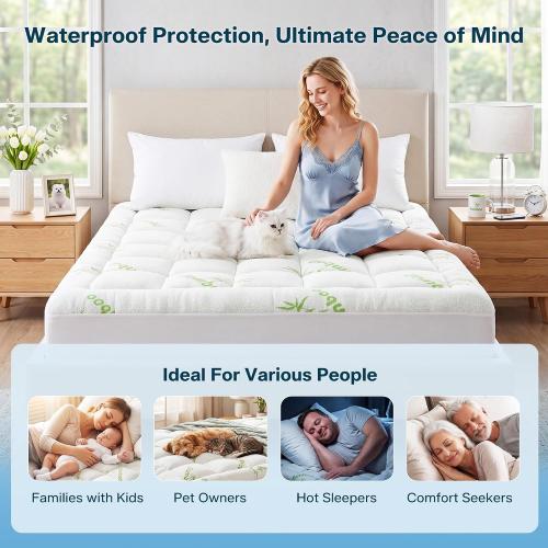 Waterproof Queen Size Mattress Topper Viscose Derived from Bamboo, Extra Thick Mattress Pad for Back Pain, Cooling Mattress Protector with Deep Pocket 8-21, Green,Queen