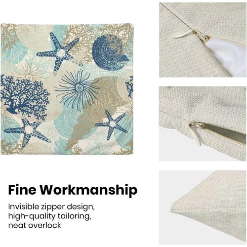 CXMEIFLY Coastal Pillow Covers 16x16 Inch Set of 2 Starfish Ocean Themed Beach Decor Throw Pillows Turquoise Navy Blue Beachy Nautical Summer Outdoor Decorative Cushion Cases for Couch Decorations