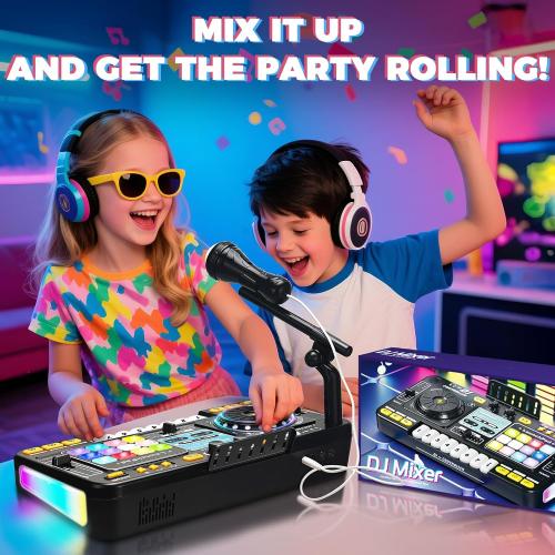 OZMI Kids DJ Music Mixer Table Board Set Toy with Microphone, Lights – Interactive Musical Toys for Ages 3-12 | 100  Sounds, Piano Keys, Disco Mode, Rechargeable for Kids Boys & Girls