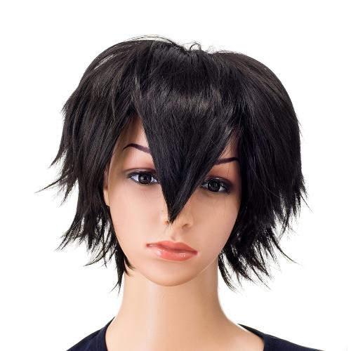 SWACC Unisex Fashion Spiky Layered Short Anime Cosplay Wig for Men and Women (1B-Off Black)