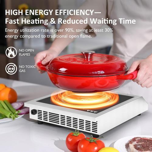 Sunvivi 1800W Induction Cooktop, Commercial-Grade Electric Countertop Burner with Timer, Induction Hot Plate with LED Screen, 10 Power(300W-1800W), 10 Temp Setting(140°F-536°F), Black