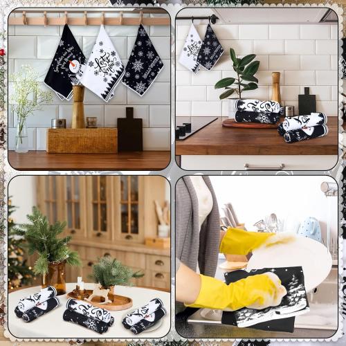 3 Pcs Winter Kitchen Towels Black White Snowman Dish Hand Towel 15.8 x 23.6'' Snowflake Let It Snow Decorative Tea Dish Towels Farmhouse Xmas Kitchen Decor for Bathroom Housewarming Gift