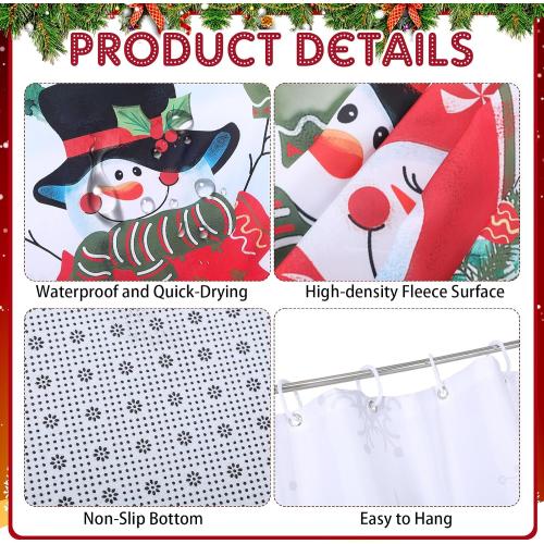 Tiamon 7 Pcs Winter Snowman Shower Curtain Set Merry Christmas Bathroom Sets with 71x72in Snowman Shower Curtain Gnome Non-slip Bath Rug Toilet Mat Toilet Lid Cover 3 Towels for Holiday Bathroom Decor