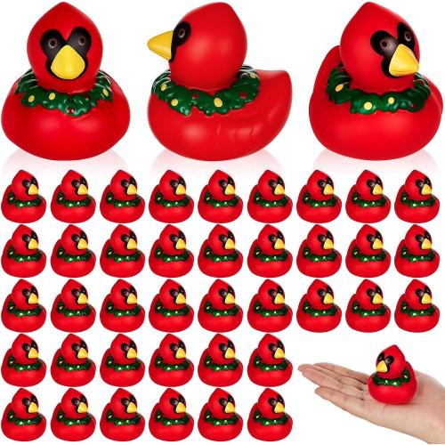 DEEKIN 24 Pcs Christmas Cardinal with Wreath Rubber Ducks 2 Inch Christmas Themed Rubber Ducks for Holiday Party Favors Seasonal Events Award Gifts