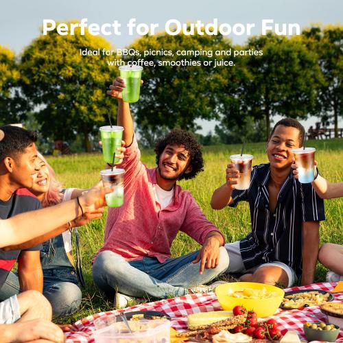 50PCS 16 oz Round Bottom Plastic Cups with Lids and Black Straws, Clear To Go Iced Coffee Smoothie Juice Cups, Disposable Cold Drink Bubble Tea Party Cups for Catering, Christmas, Birthdays, Takeout
