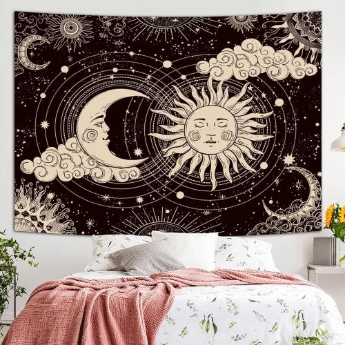 Wonrizon Sun and Moon Tapestry, Aesthetic Black Dark Spiritual Tapestries Mystic Burning Sun with Clouds Star Wall Hanging decor for Bedroom (51.2 x 59.1)
