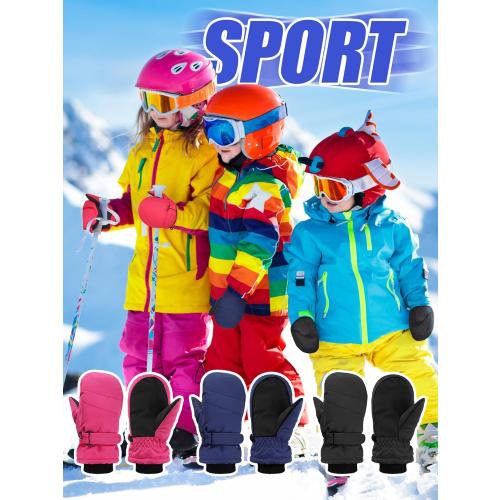 Newcotte 6 Pairs Winter Ski Mittens Kids Waterproof Warm Snow Gloves for Boys Girls Cold Weather Outdoor Activities