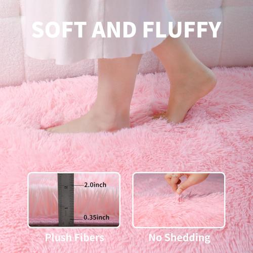 Pink Fluffy 4x6 Area Rugs for Bedoom Girls, Soft Washable Fuzzy Furry Shag Rug for Kids Room, Nursery, Dorm Decor, Cute Plush Carpet for Baby Toddler