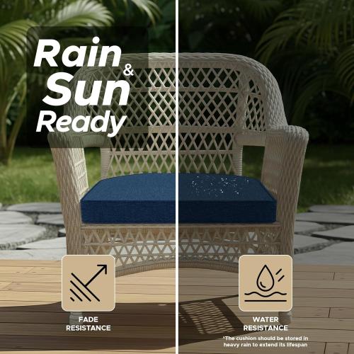 Outdoor Chair Cushions, Water-Resistant & Fade-Resistant, Patio Furniture Seat Replacement Chair Pads with Ties Zipper, Removable Cover, Non-Slip Bottom, Set of 4, 17 x 16 Inch, Navy Blue