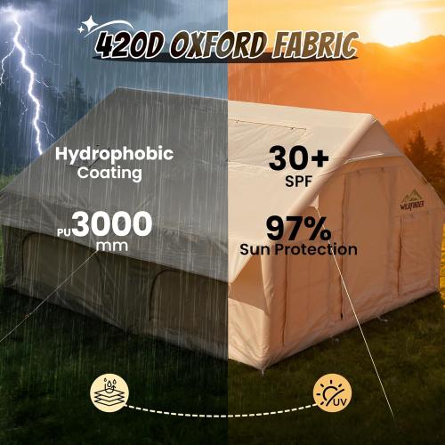 Inflatable Tent with Skylight, Quick Setup Blow Up Tents with Pump, Hot Tent with Stove Jack, Waterproof Oxford Inflatable House for Camping, Air Glamping Tents for Camping Adult