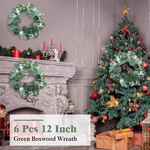 Redbaker 6 Pcs Eucalyptus Wreath 12 Inch Artificial Green Leaves Greenery Wreaths for Front Door Farmhouse Spring Summer Decor for Wedding Window Tabletop Decoration(Vibrant)