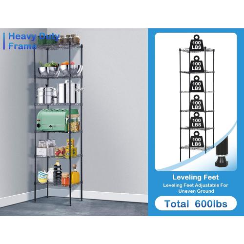 Commercial-Grade 6-Layer Metal Shelving Unit: 600lbs Static Load, Heavy Duty Storage Adjustable Height, Non-Slip Feet – Ideal for Kitchen, Warehouse, Bathroom Storage