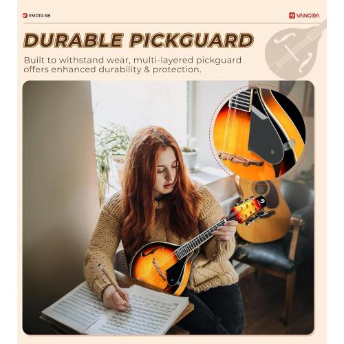 Vangoa Mandolin Musical Instrument A Style, Acoustic Mandolin Instrument Kit Italian 8 String for Professional Beginners Adults Teens Youth Kids, Sunburst, Glossy