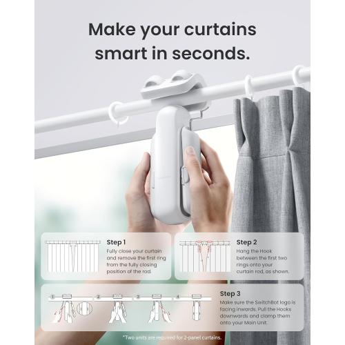SwitchBot 2025 Automatic Curtain Opener 3 Rod-Bluetooth Remote Control, WiFi&Smartphone Control, Upgraded High-Performance, Add Hub to Compatible with Alexa, Google Home, HomeKit