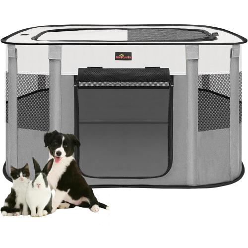 Dog Playpen, Pet Playpen, Foldable Kitten cage Puppy Play Pen, Portable Dog Kennel Tent Crate, Indoor Outdoor Travel Camping Use for Small Animals with Carrying Case (Grey L)