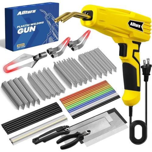 Allturn Plastic Welder, 2 in 1 Plastic Welding Kit, Hot Staples Weld Gun, Car Bumper Repair Kit for Most Plastics, Patent Number D970324(Yellow)