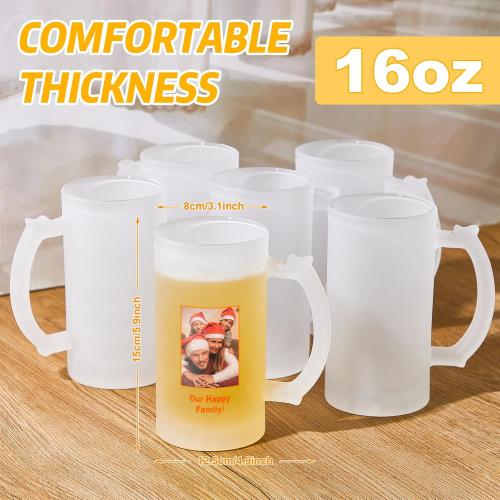 Mifoci 12 Pcs Sublimation Blank Beer Mugs Personalized Tazas Para Present 16 oz Frosted Beer Glass Cups Can Add Photo Text or Images on Gift for Husband Dad Men Valentine's Day Wedding Oktoberfest