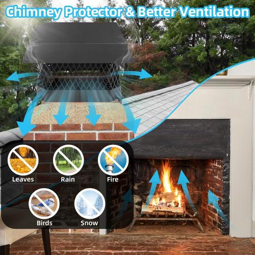 9 x 9 Chimney Cap Chimney Cover,Fireplace Chimney Caps for Outside,Chimney Rain Caps Chimney Flue Cover Chimney Roof Rain Guard on Existing Flue Tile Brick Clay,Galvanized Steel Chimney Vent Cap