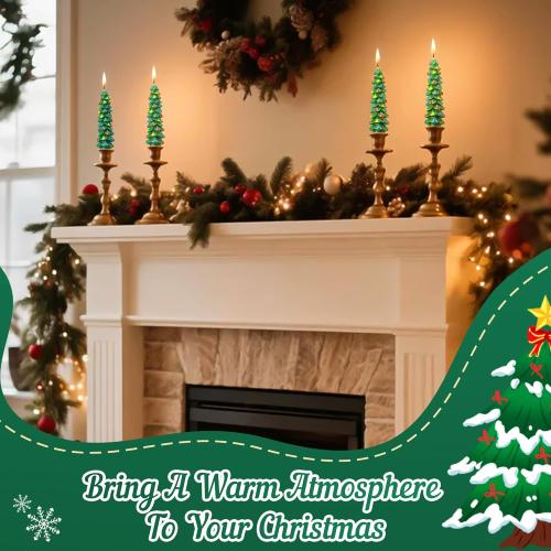 2 Pack Christmas Tree Candles, 5 Inch Unscented Tree Shaped Taper Beeswax Candles for Christmas Holiday Decor Table Centerpiece Display Party Banquet Gift (Green with Multicolor Trim)