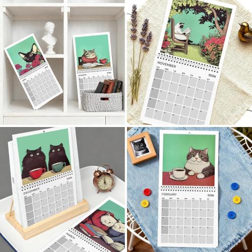 2026 Wall Calendar - 2026 Calendar, January - December 2026, 8.3'' x 8.3'', Cats Calendar 2026 with Hanging Hole for Home & Office Cat Calendar