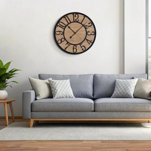 Maxstar Wall Clock for Living Room,Metal & Wood Silent Rustic Farmhouse with Arabic Numeral, Battery Operated Wall Clocks Decorative for Bedroom Office Home Decor 13inch Black