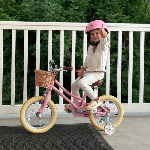 Petimini Vintage Kids Bike for Girls, 12–20 Inch Classic Bicycle with Wicker Basket & Bell, High Tensile Steel Frame, Training Wheels (12–18”), 85% Pre-Assembled, Retro Bike for Outdoor Riding