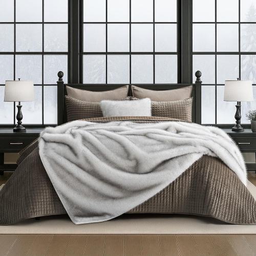 Luxury Faux Fur Throw Blanket, Soft Fluffy Faux Mink Blankets for Bed, Couch, Sofa, Thick Cozy Plush Warm Fur Throws with Reversible Velvet, Frosted White Wolf