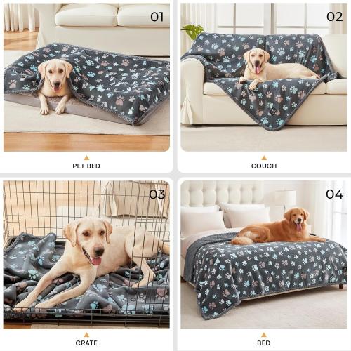 Luciphia Waterproof Pet Blankets Whith Paw Print for Couch Sofa Bed Cover, Liquid Pee Proof Soft Fluffy Dog Blanket Washable, Reversible Furniture Protection Puppy Cat, Bone, X-Large(57 x 65)