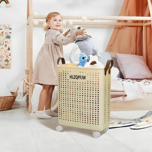 Cream Yellow Medium HLZQPFJWcollapsible laundry baskets,laundry basket with wheels,laundry hamper with wheels,dorm laundry hamper,childlaundry basket plastic (Cream yellow, Medium)