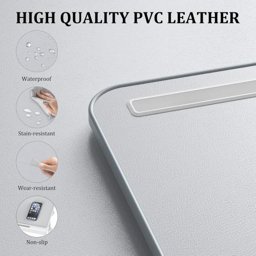 Laptop Stand for Bed, Potuopy Leather Adjustable Bed Desk Table Tray, X-Large Folding Lap Desk with Drawer for Eating Writing Drawing Working on Couch Floor, Grey