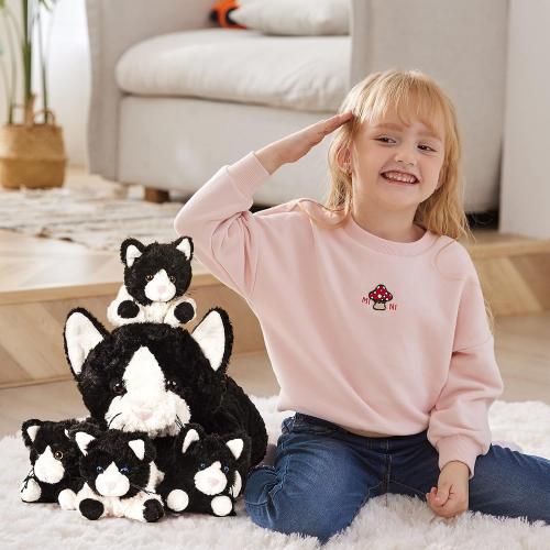 IKASA Mommy Cat Stuffed Animal Mom and Baby Plush Toy,Cute 16 Soft Cuddly Huggable Toys with Little Mini Babies Kitten,Gifts for Kids Girls Boys
