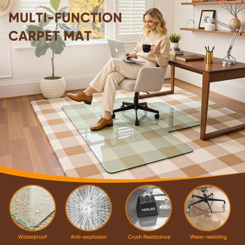 Antok Irregular Tempered Glass Chair Mat, 36x48 Office Chair Mat for Carpet & Hardwood Floors, Heavy Duty 0.2 Desk Chair Mat for Smooth Rolling at Home or Office
