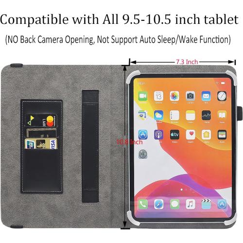 Universal 10 10.1 11 Inch Tablet Case, Viclowlpfe Protective Folio Stand Android 16 15 Case for 9.6-11 Inch Tablet with Hand Strap and Cards Slots, Black