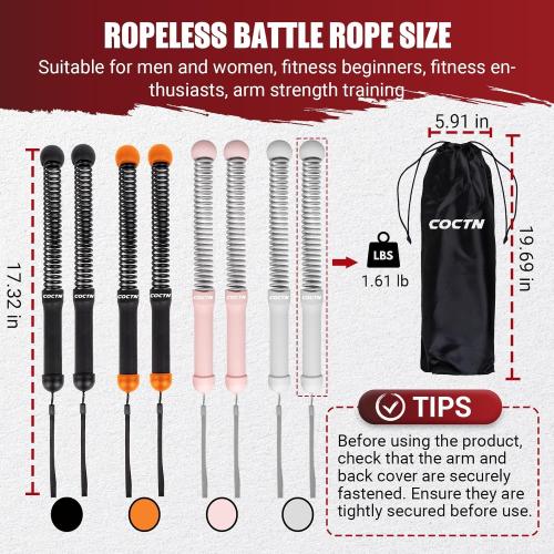Cordless Battle Rope for Home Gym, Heavy Duty Portable with Poster