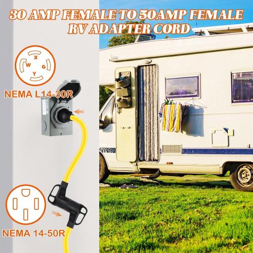 Kanayu 1.5 ft Nema L14-30r to 14-50r 30amp Rv Generator Adapter Cord