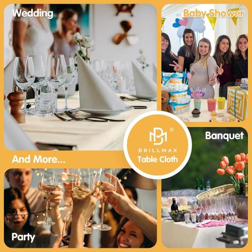 BRILLMAX 8 Pack Beige Tablecloths 60 x 102 Inch for 6ft Rectangle Tables - 150 GSM Polyester Fabric, 15 Standard Drop, Water, Stain & Wrinkle Resistant Cloth Cover for Wedding Banquet Dining Buffet